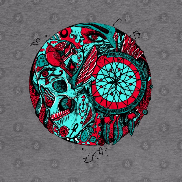 Turqred Skull and Dreamcatcher Circle by kenallouis